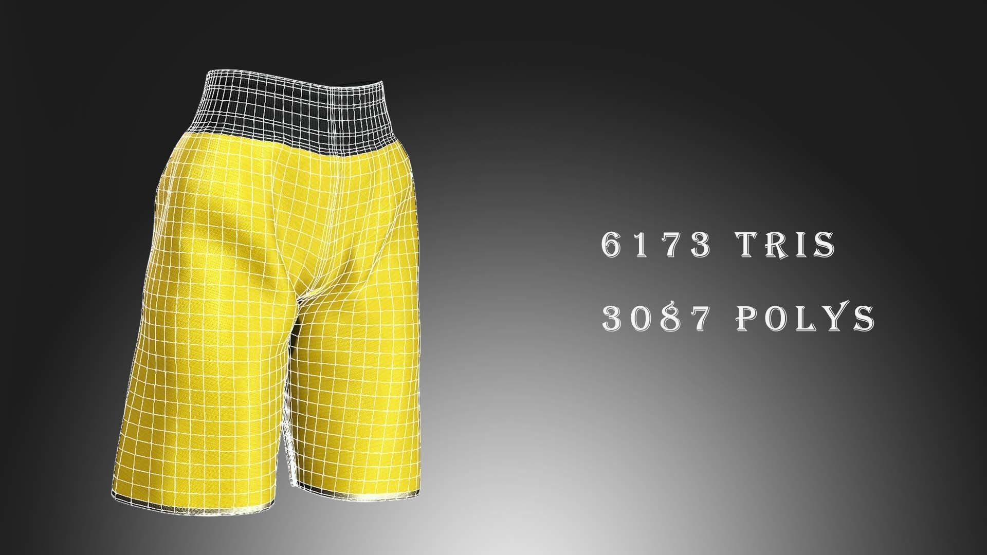 Boxing Shorts - Yellow Low-poly 3D model_1