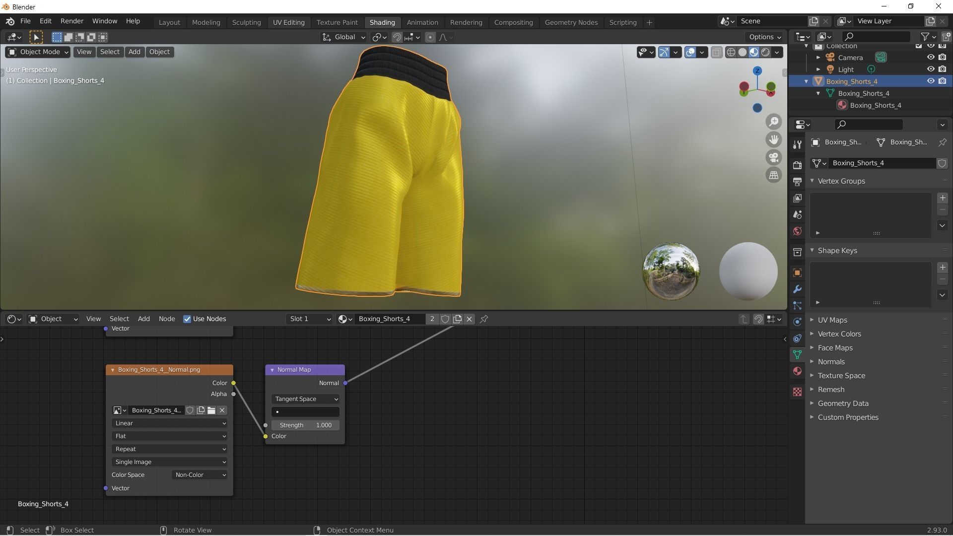 Boxing Shorts - Yellow Low-poly 3D model_7