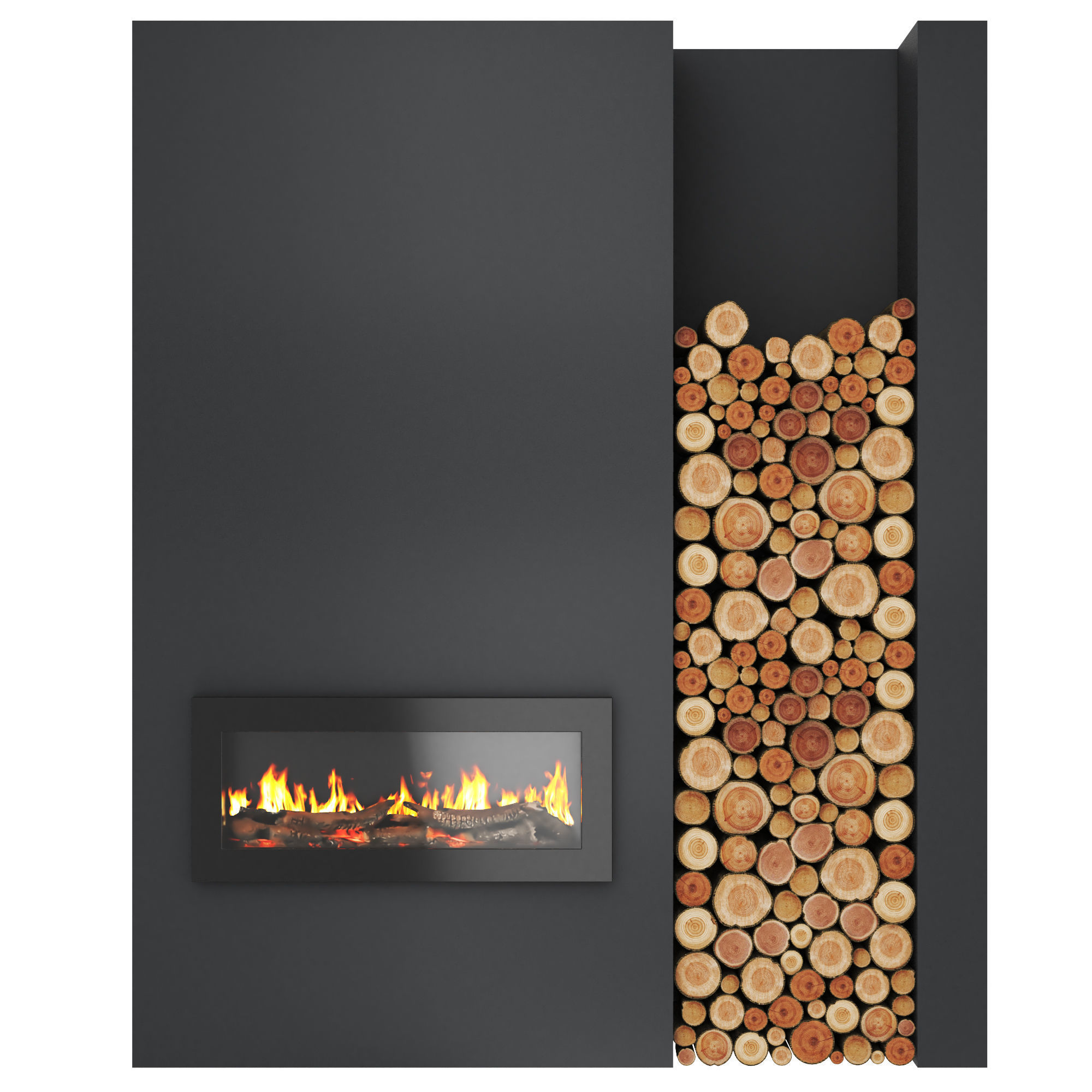 Modern fireplace with wood 3D model_2