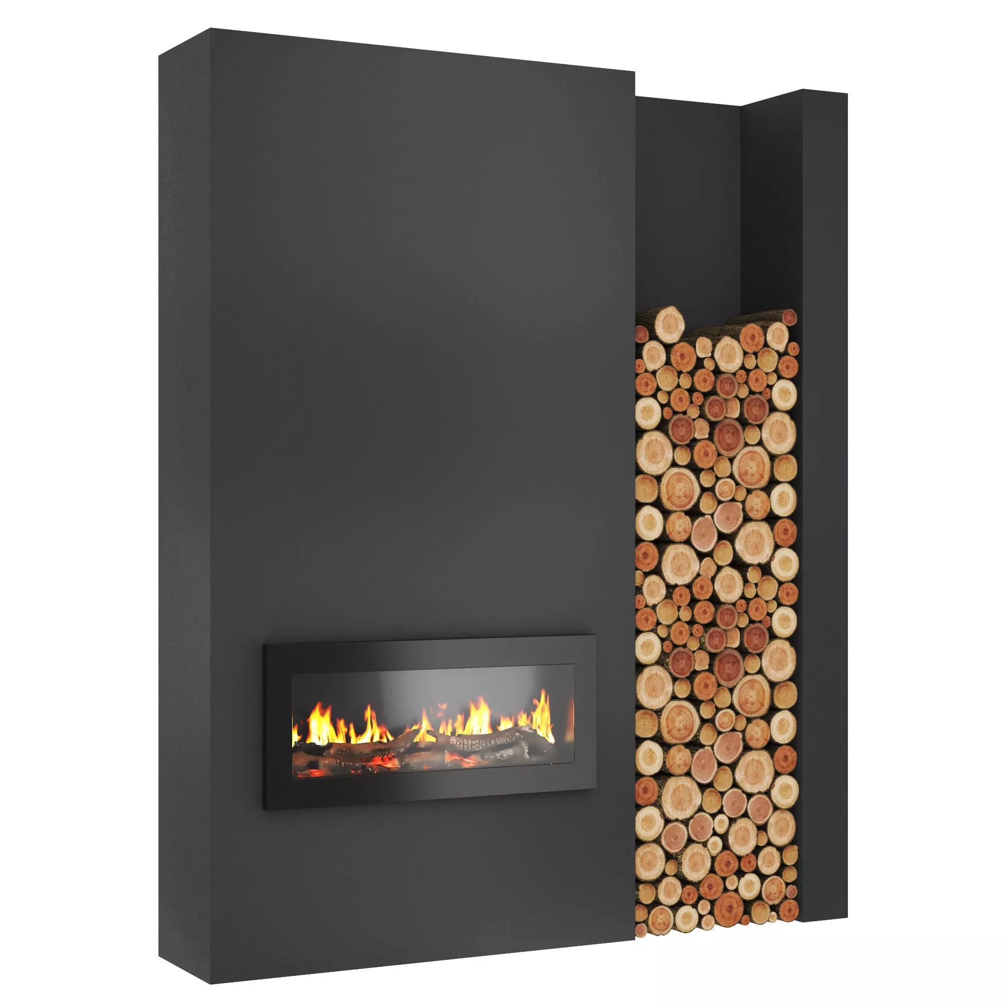 Modern fireplace with wood 3D model_0