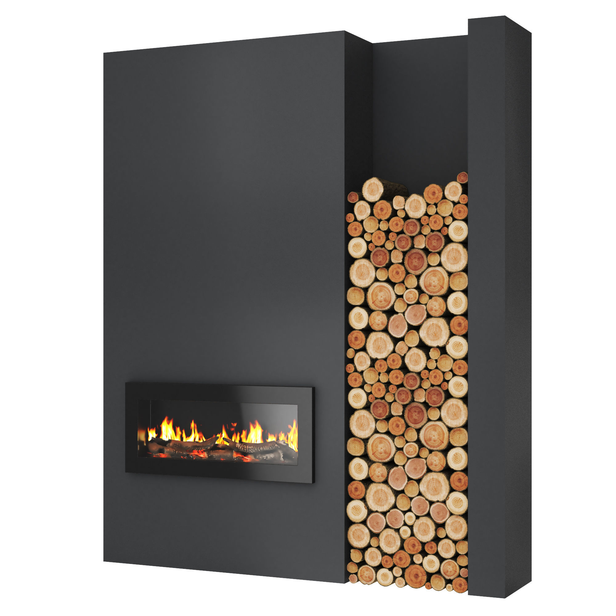 Modern fireplace with wood 3D model_3