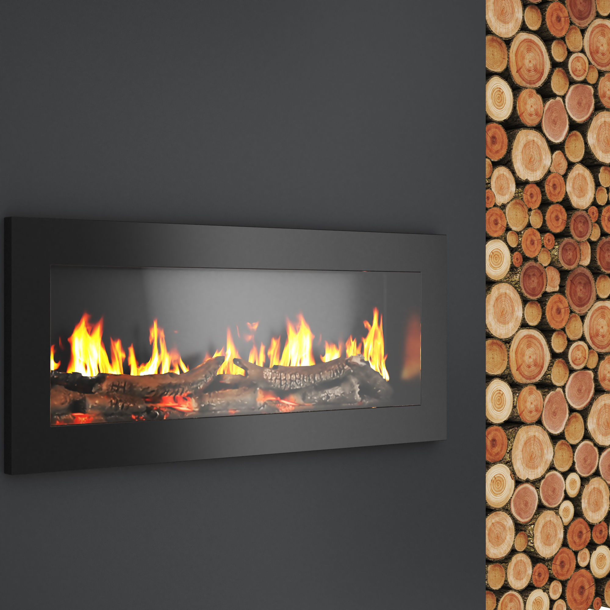Modern fireplace with wood 3D model_4