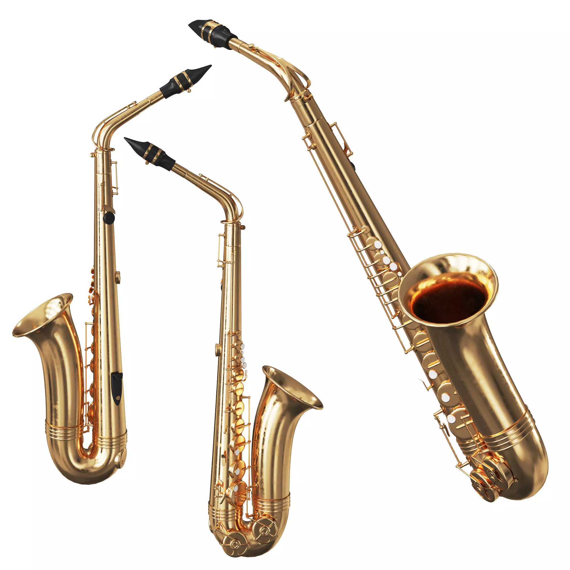 Saxophone three gold saxophones 3D model_0