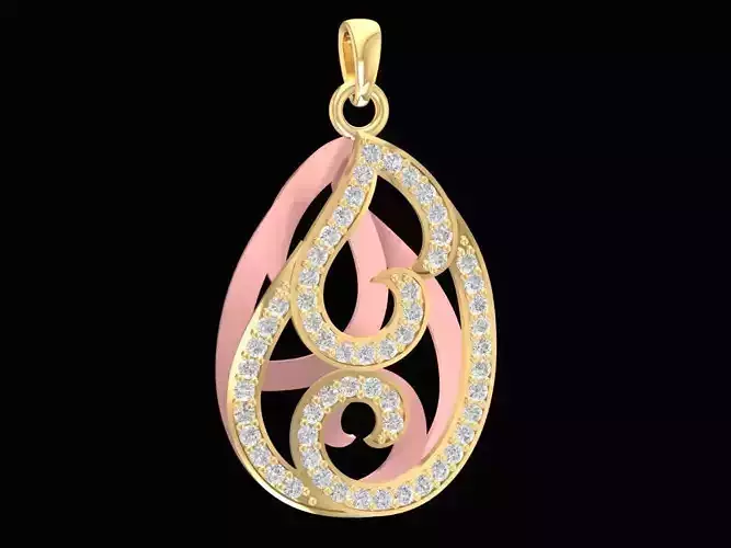 Elegant Artistic Teardrop Pendant 3D Model with Diamond Acc 2657