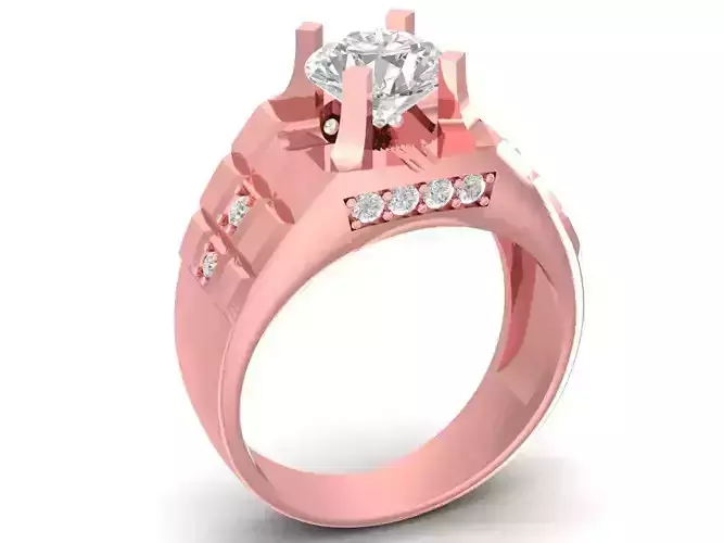 Luxury Men Ring with Round Center Stone 3D Model 2659