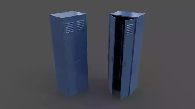 PBR School Gym Locker 09 - Blue Dark Low-poly 3D model