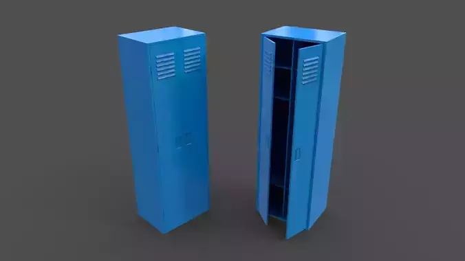 PBR School Gym Locker 09 - Blue Light Low-poly 3D model