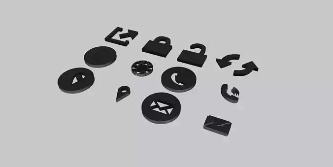 Web Icon  3D MODEL   phone mail maps unlock  lock  earth  arrow  3D model