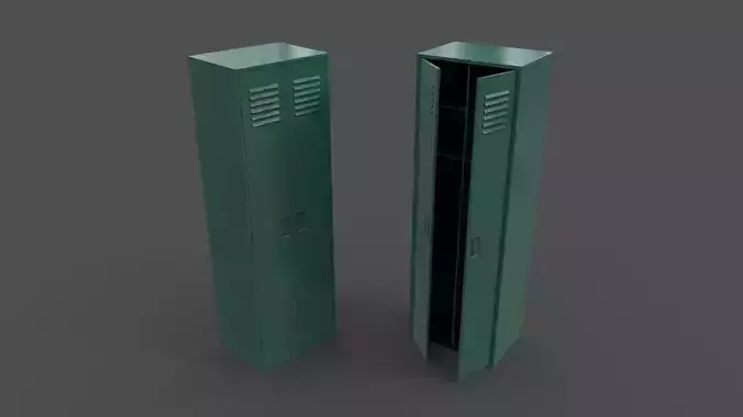 PBR School Gym Locker 09 - Green Dark Low-poly 3D model