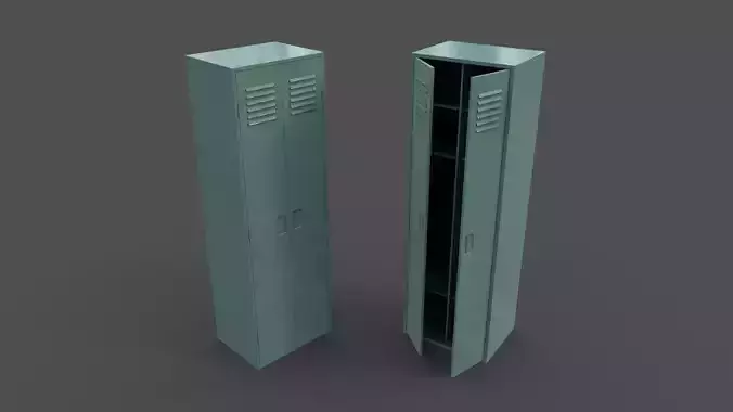 PBR School Gym Locker 09 - Green Light Low-poly 3D model