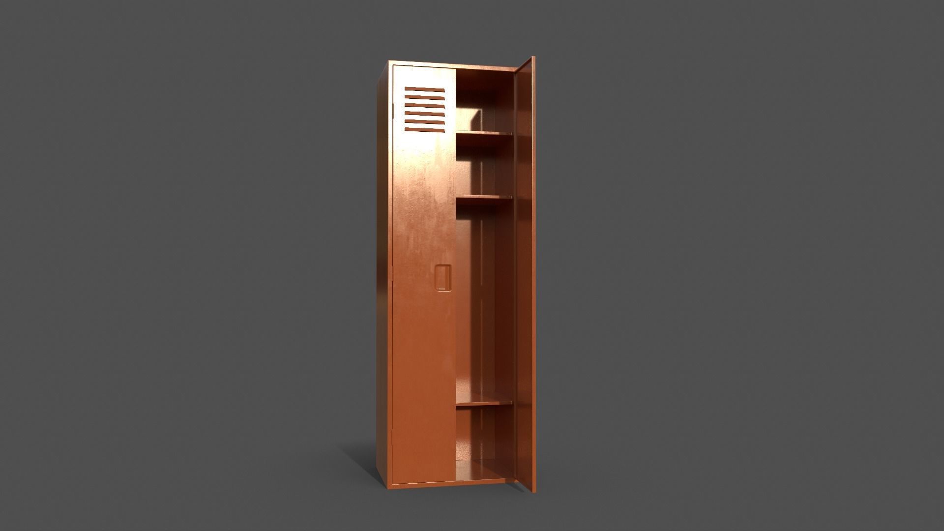 PBR School Gym Locker 09 - Orange Low-poly 3D model_5