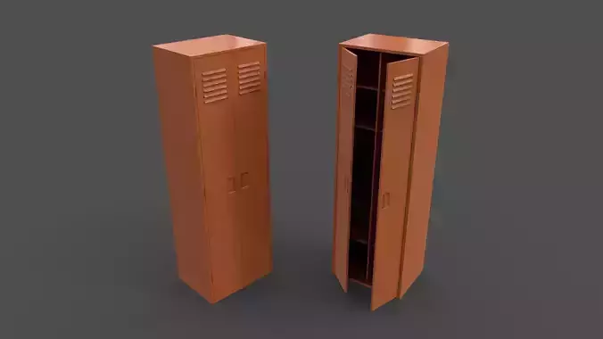 PBR School Gym Locker 09 - Orange Low-poly 3D model