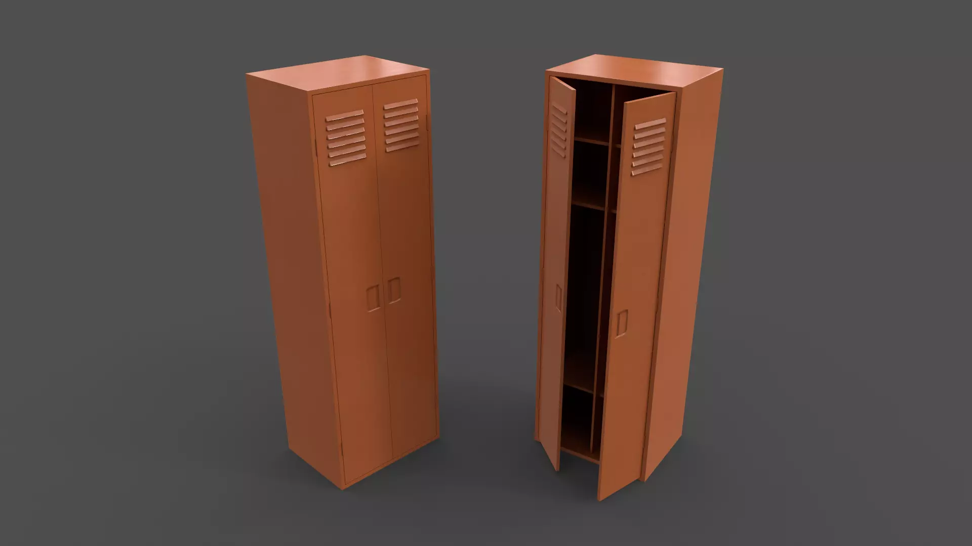 PBR School Gym Locker 09 - Orange Low-poly 3D model_0