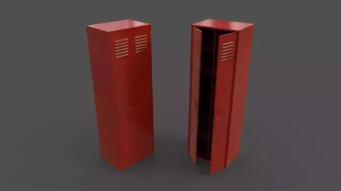 PBR School Gym Locker 09 - Red Low-poly 3D model
