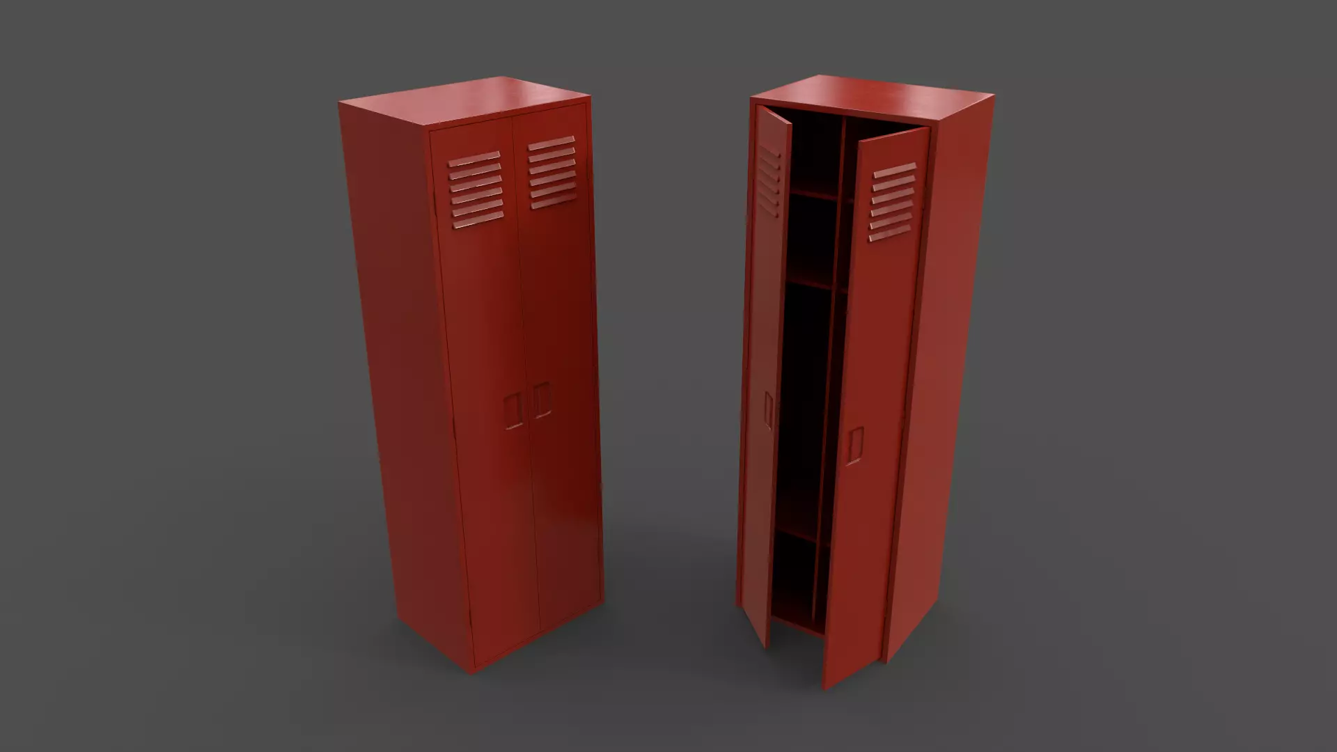 PBR School Gym Locker 09 - Red Low-poly 3D model_0