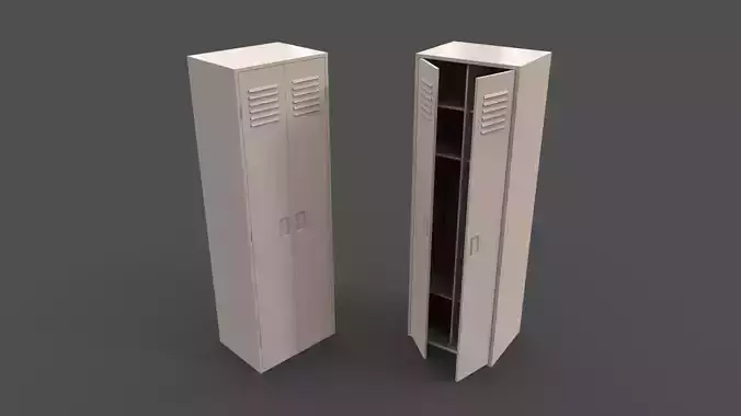 PBR School Gym Locker 09 - White Low-poly 3D model