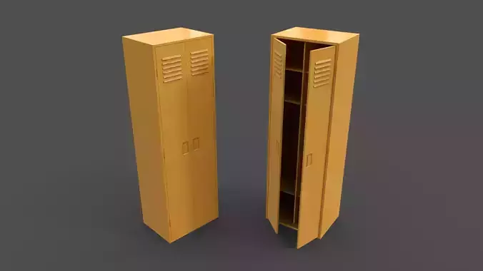 PBR School Gym Locker 09 - Yellow Low-poly 3D model