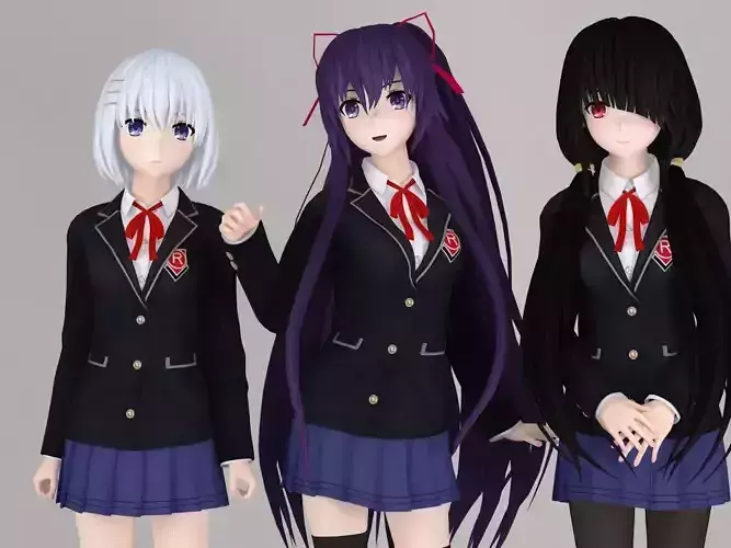 Tohka - Origami - Kurumi anime girls pose 01