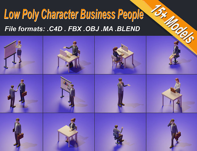 Low Poly 3D Stylized Character Business People Isometric Set Low-poly 3D model