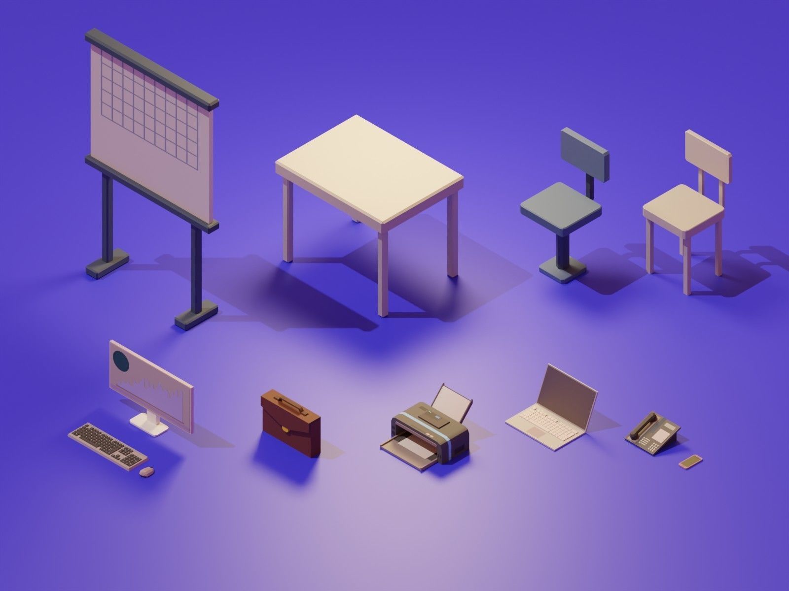 Low Poly 3D Stylized Character Business People Isometric Set Low-poly 3D model_21