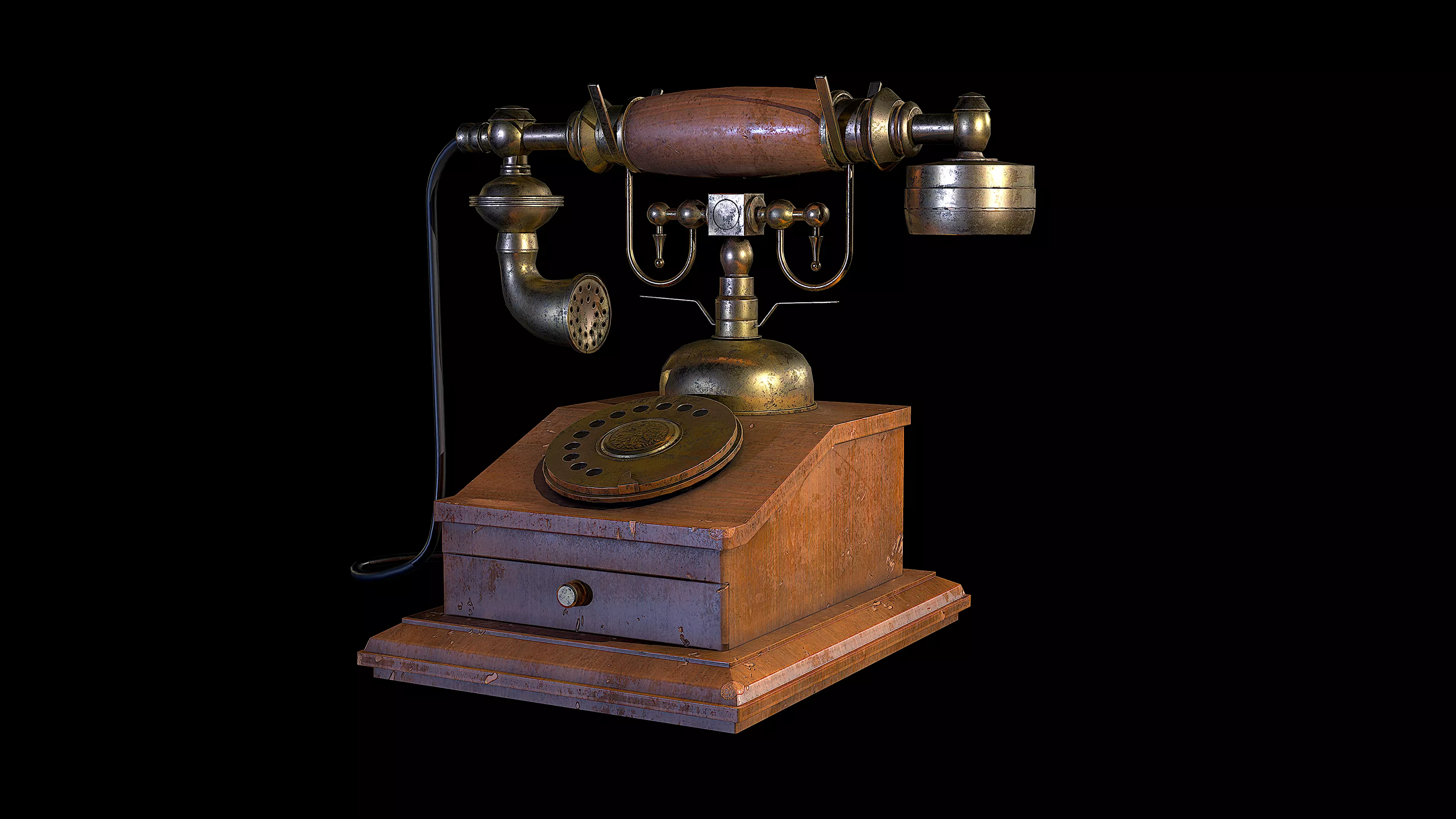 Old Rotary Phone Low-poly 3D model_0