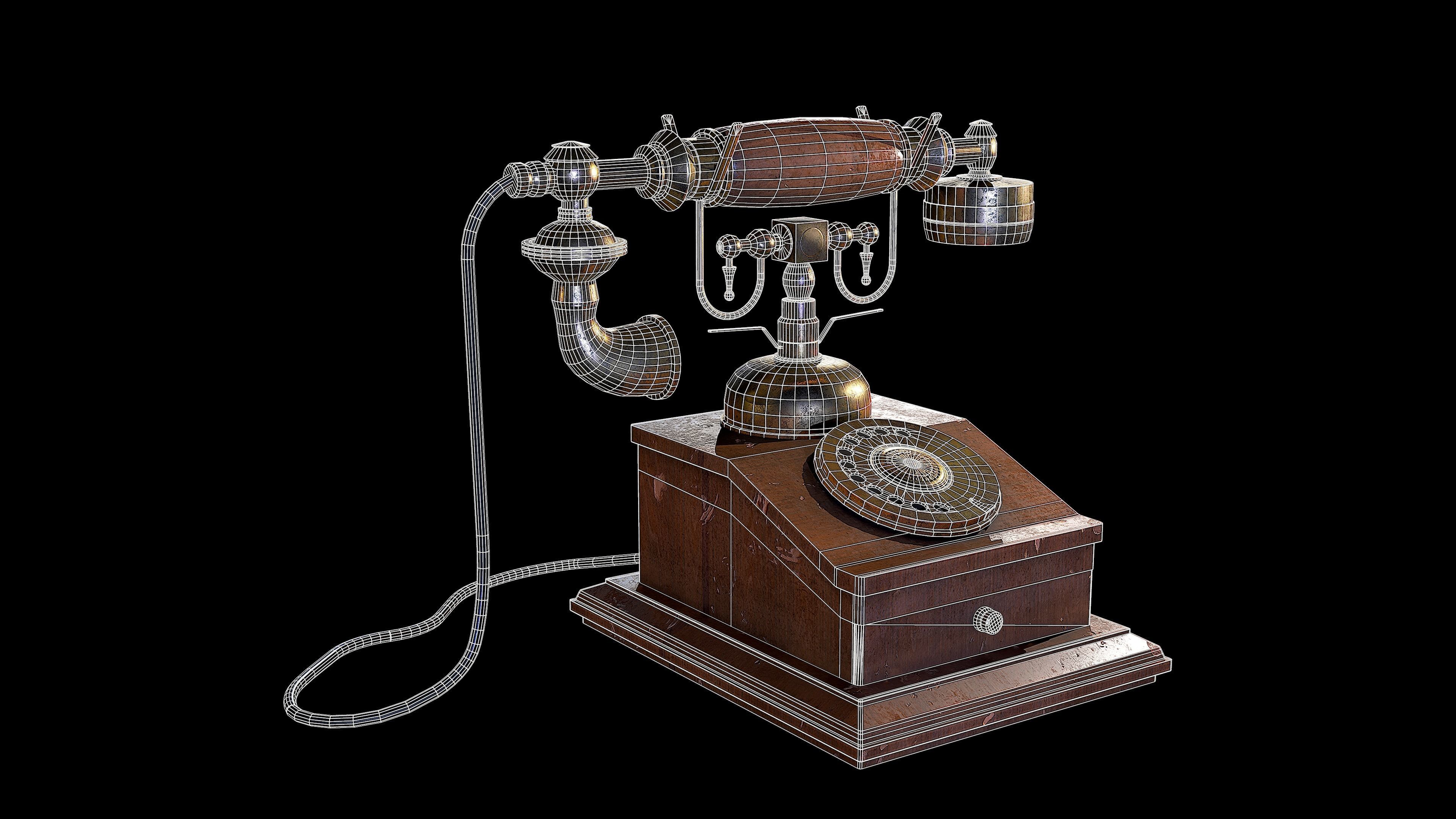 Old Rotary Phone Low-poly 3D model_3