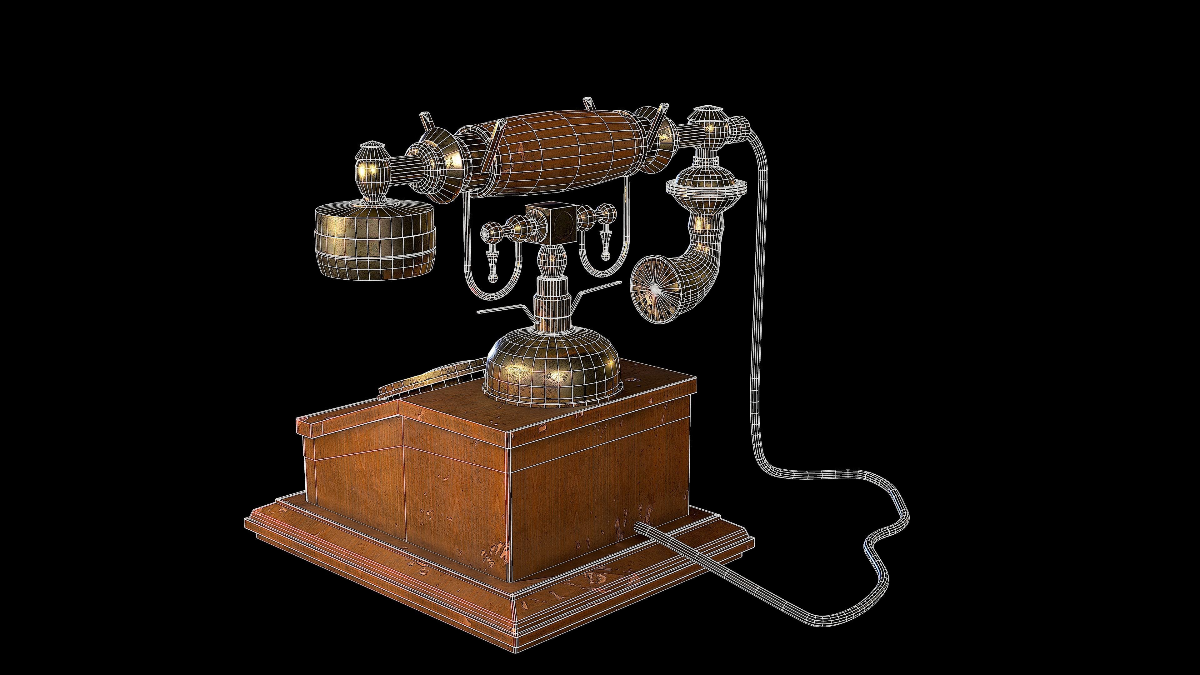 Old Rotary Phone Low-poly 3D model_4