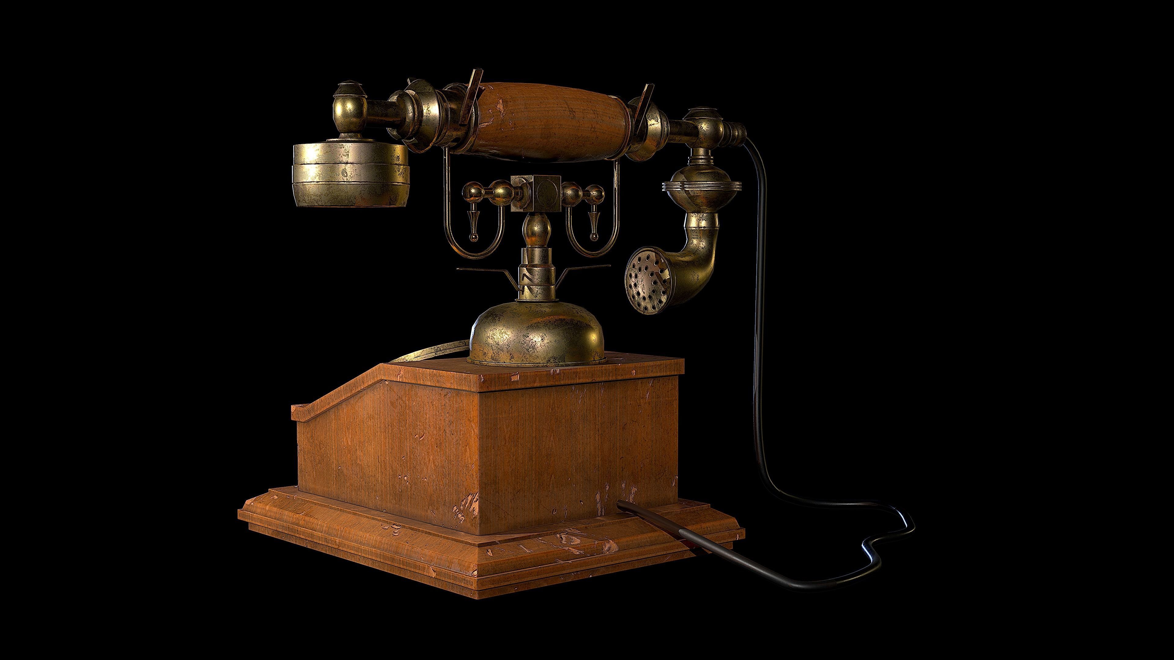Old Rotary Phone Low-poly 3D model_1