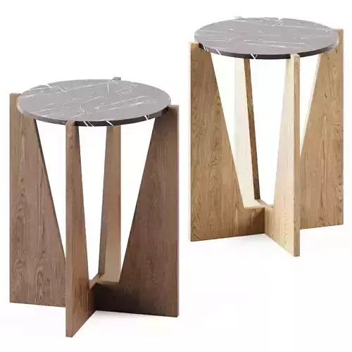 Miro Black Marble End Table with Natural Wood Base