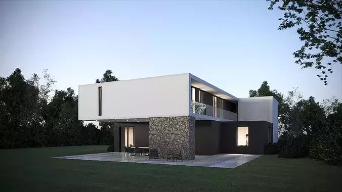 Exterior House Scene 8 Day Dusk 3D model 2