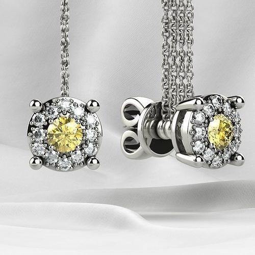 Citrine Gemstone Stud Gold Earrings 3D print model