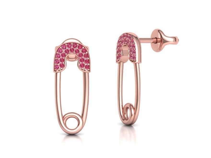 Diamond Safety Pin Stud Earrings Bespoke Earrings 3dmodel 3D print model_15