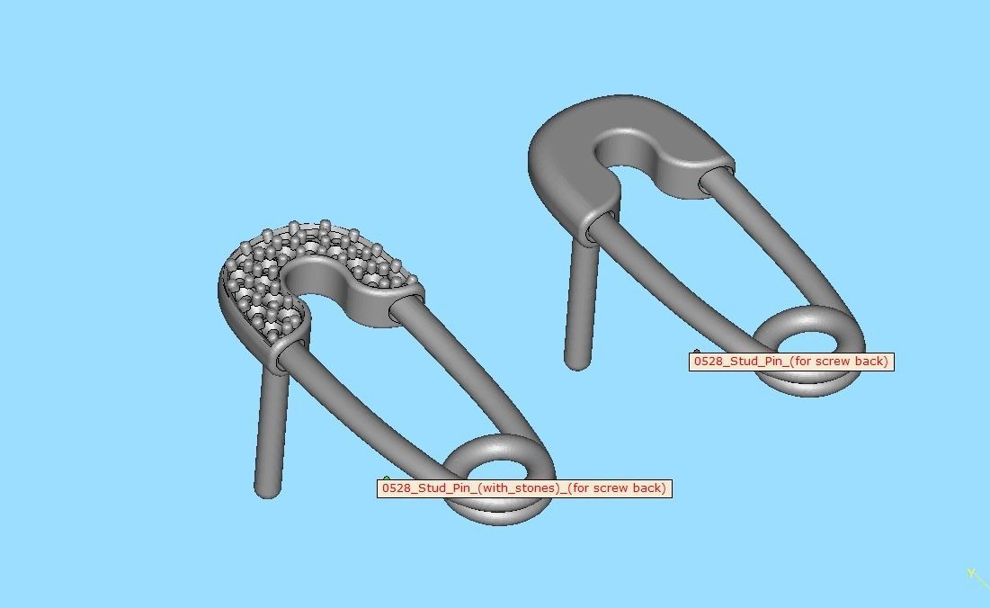 Diamond Safety Pin Stud Earrings Bespoke Earrings 3dmodel 3D print model_28