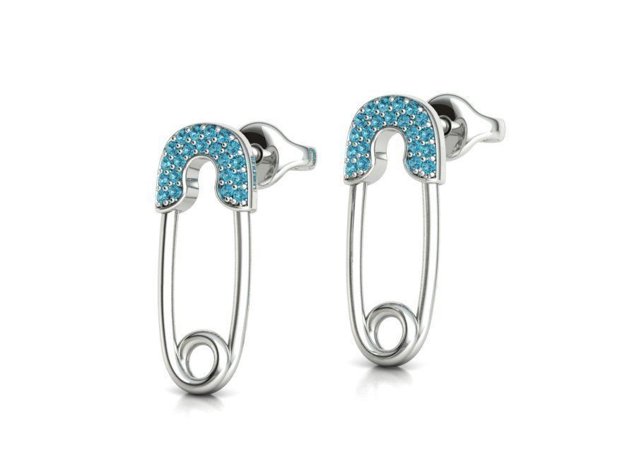 Diamond Safety Pin Stud Earrings Bespoke Earrings 3dmodel 3D print model_13