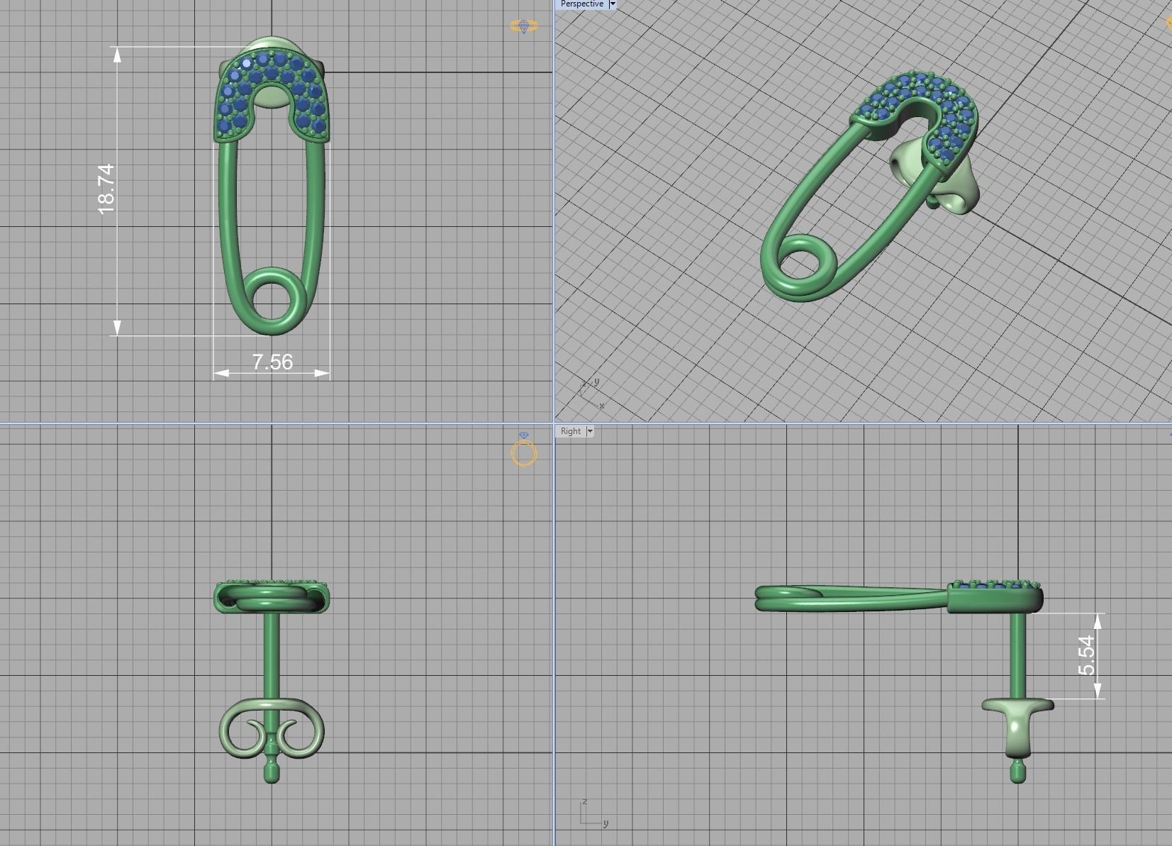 Diamond Safety Pin Stud Earrings Bespoke Earrings 3dmodel 3D print model_24