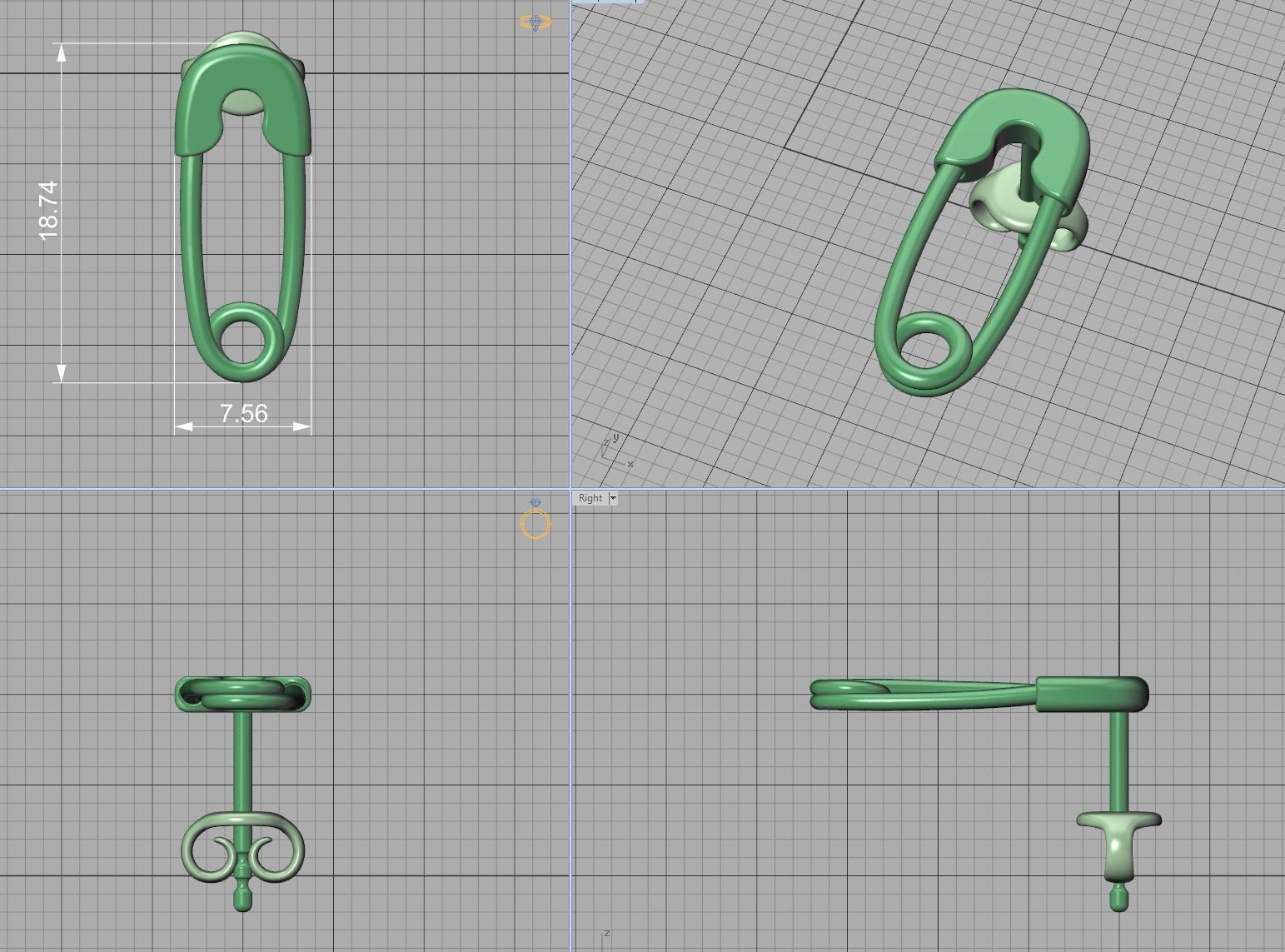 Diamond Safety Pin Stud Earrings Bespoke Earrings 3dmodel 3D print model_25