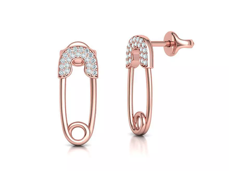 Diamond Safety Pin Stud Earrings Bespoke Earrings 3dmodel 3D print model_0