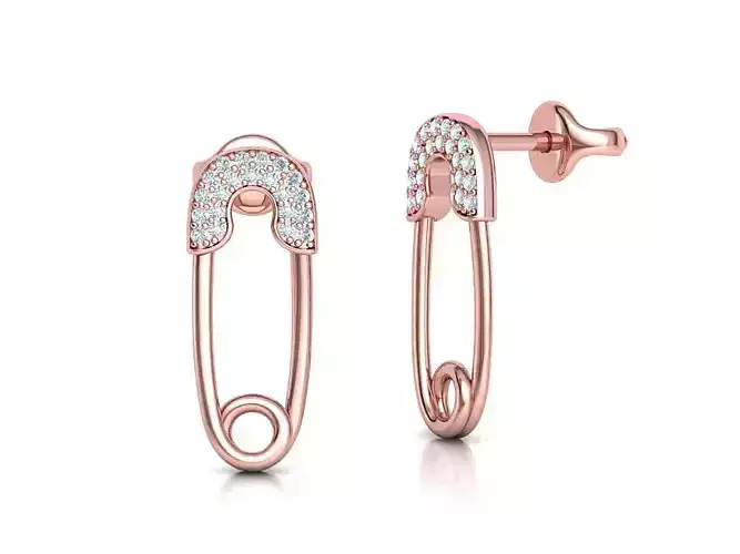 Diamond Safety Pin Stud Earrings Bespoke Earrings 3dmodel 3D print model