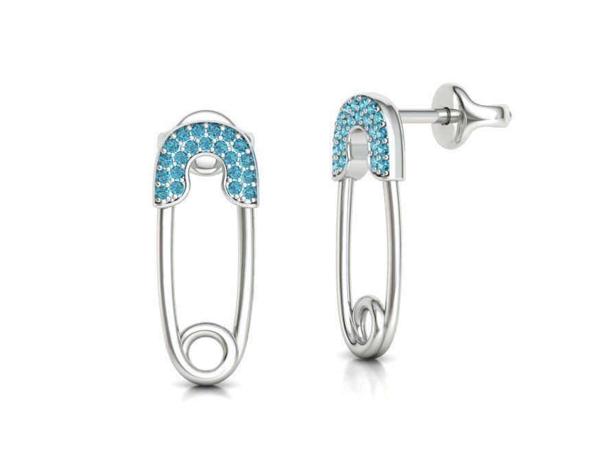 Diamond Safety Pin Stud Earrings Bespoke Earrings 3dmodel 3D print model_17