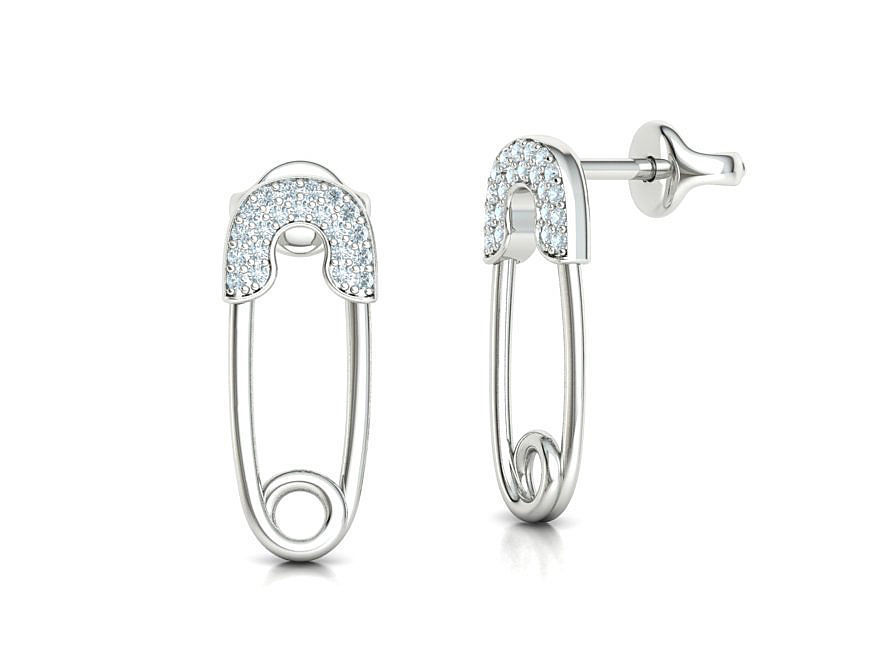 Diamond Safety Pin Stud Earrings Bespoke Earrings 3dmodel 3D print model_1