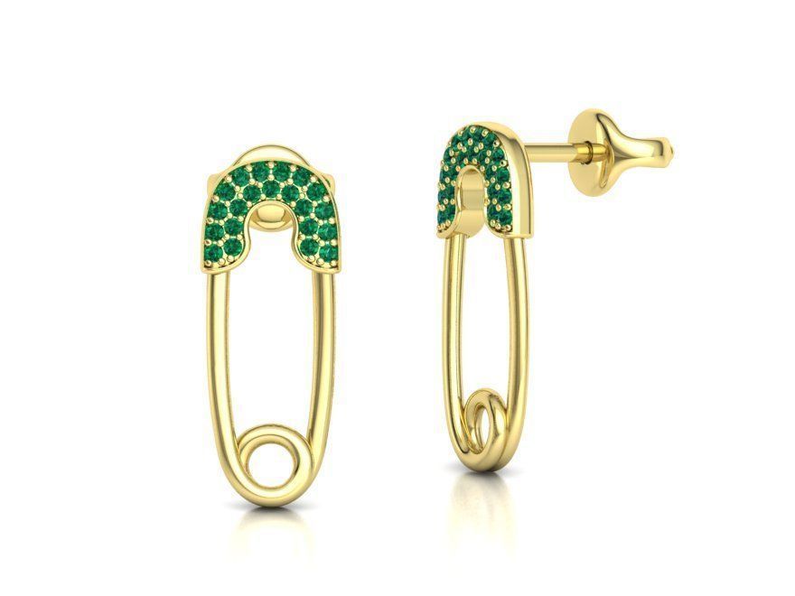 Diamond Safety Pin Stud Earrings Bespoke Earrings 3dmodel 3D print model_16