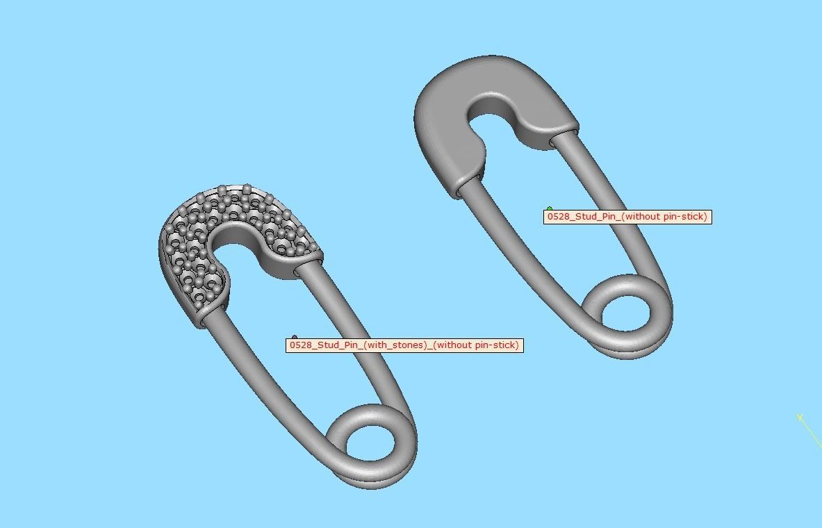 Diamond Safety Pin Stud Earrings Bespoke Earrings 3dmodel 3D print model_29