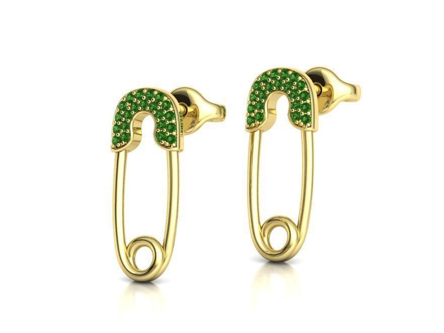 Diamond Safety Pin Stud Earrings Bespoke Earrings 3dmodel 3D print model_19