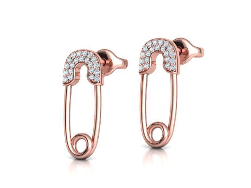 Diamond Safety Pin Stud Earrings Bespoke Earrings 3dmodel 3D print model_3