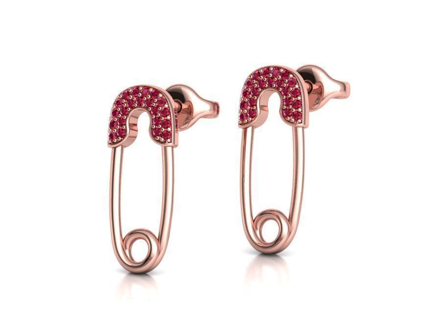 Diamond Safety Pin Stud Earrings Bespoke Earrings 3dmodel 3D print model_14