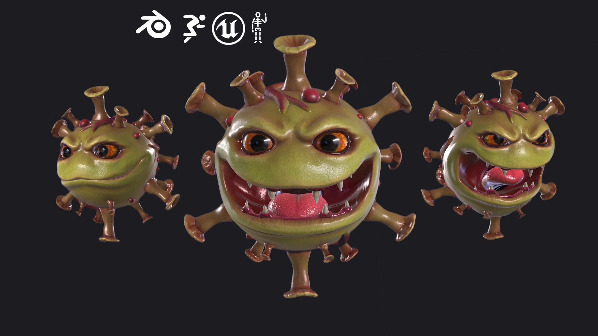 Virus Monster Head Low-poly 3D model