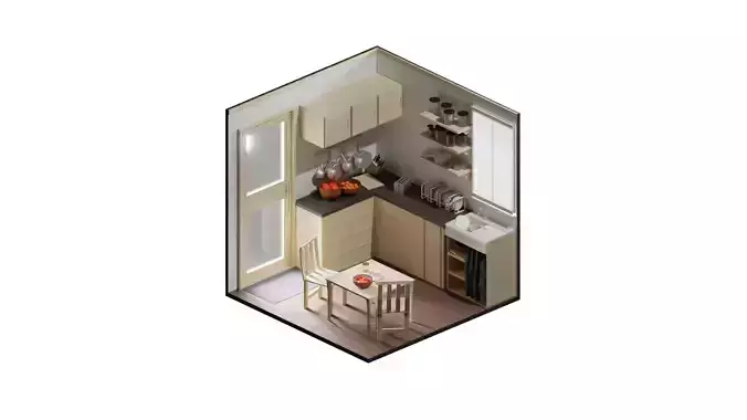 Isometric Minimal Kitchen room