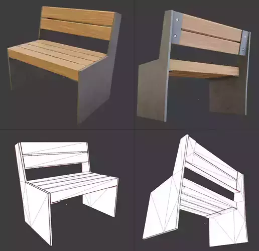 Park Bench 8 Oak Metal Frame 1 Low-poly 3D model