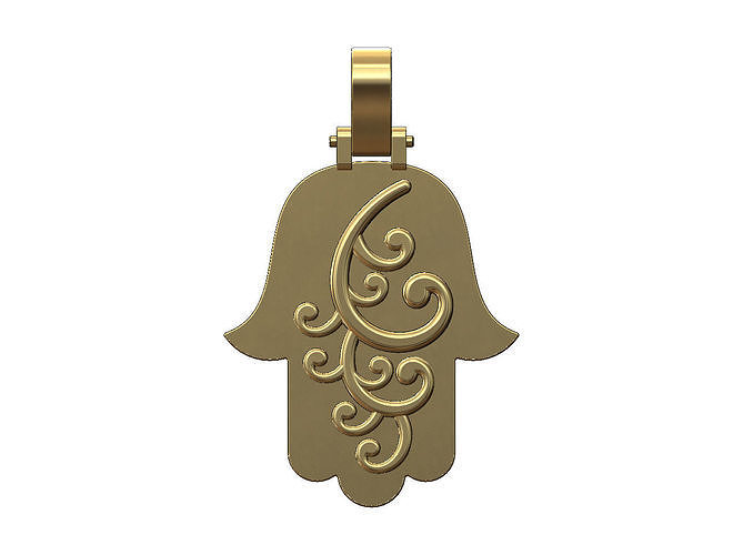 Simple floral scroll Hamssa pendant with bail 3D print model
