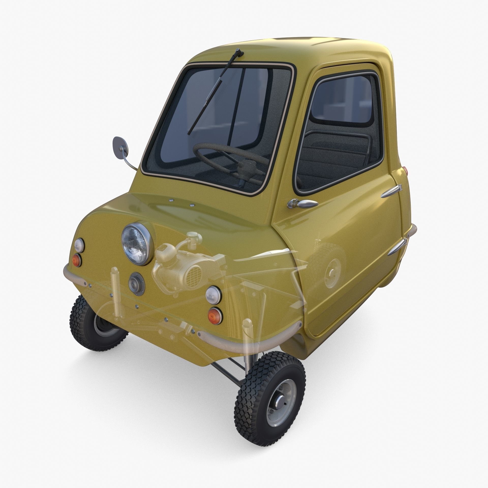 Generic 50cc Microcar with interior and chassis 3D model_4